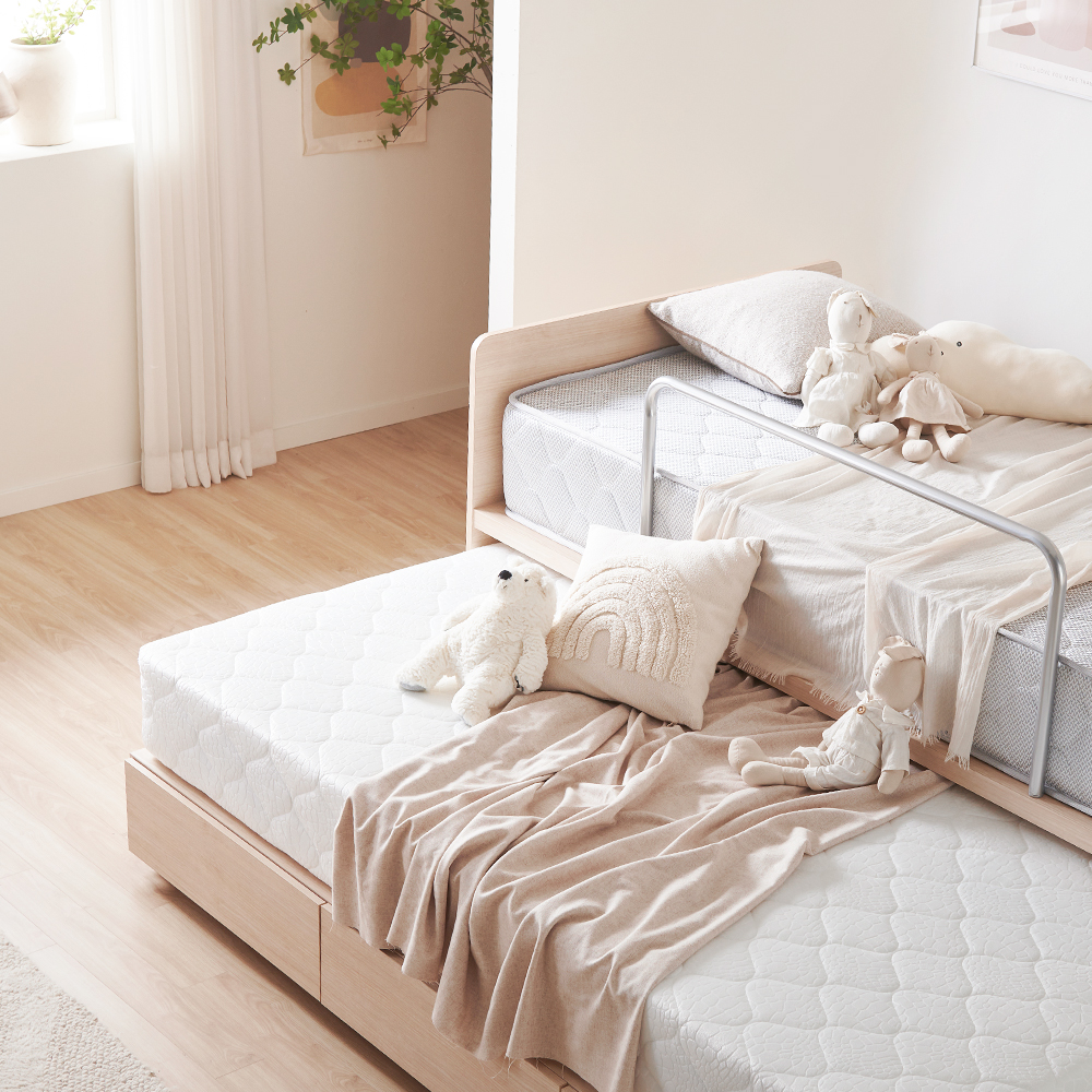 장인가구 피터 E0등급 2단 슬라이딩 수납침대S 7존포켓매트