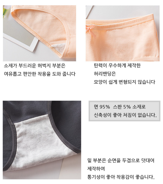 여성 6166 리본 코튼 팬티 기본 면 여자 삼각팬티 데일리 학생 모달 여성햄 속옷 이미지 3