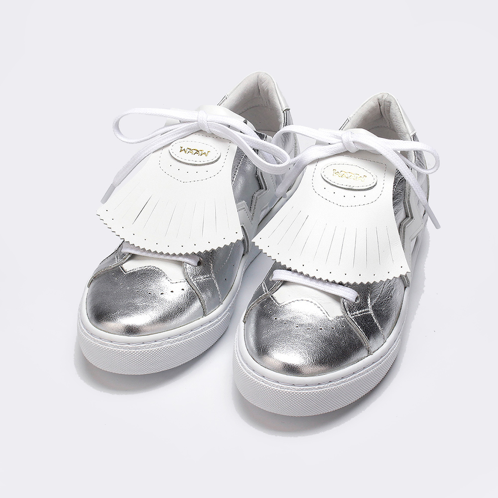 여성 화이트 스니커즈 실버 블랙 운동화 3.5cm 키높이 파시앙스 - 상세 이미지 5