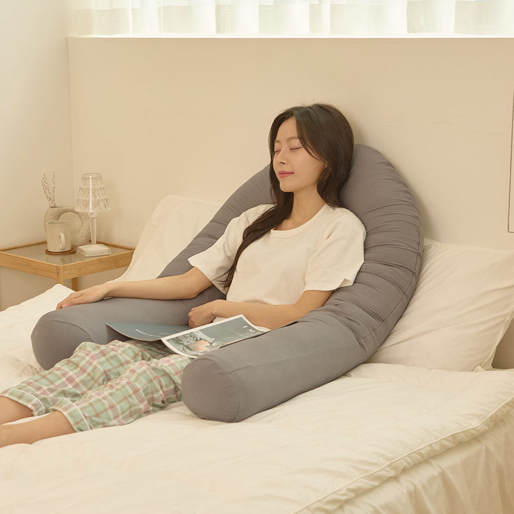 휴담 메모리솜 바디필로우 U자형 안고자는 베개 모찌 롱 쿠션 차콜 - 상세 이미지 2