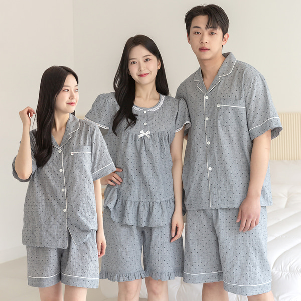 여성 잠옷 남자 여자 파자마 반팔 커플잠옷 신혼부부 연인 801_701 윙크GY - 상품 이미지