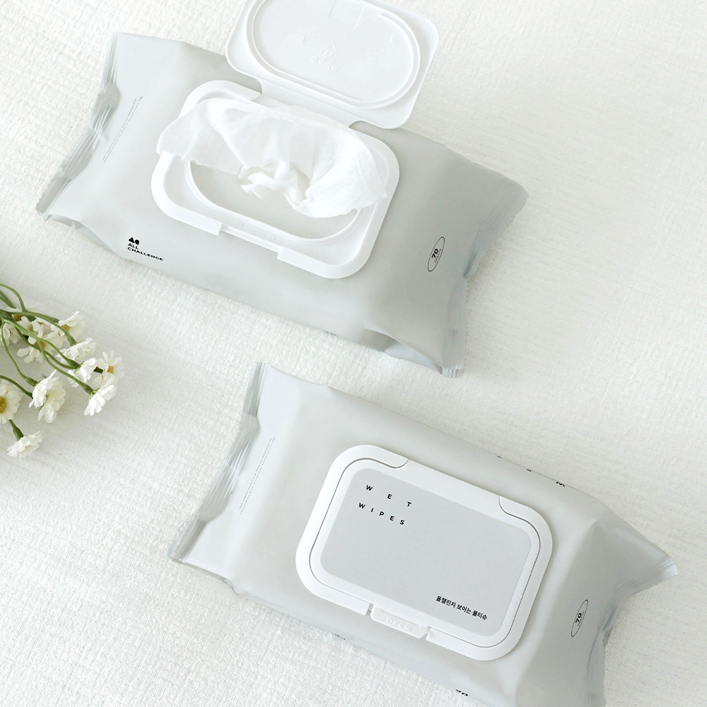 올챌린지 보이는 물티슈 그레이 70매 5팩+5팩 캡형 두꺼운 대용량 아기 신생아 안전한