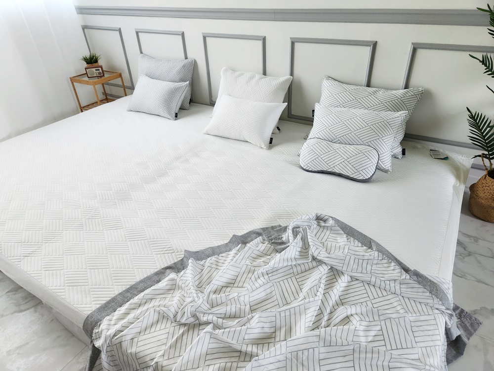 천사베딩 쿨링 여름 냉감 듀라론 패밀리패드 침대패드 고정밴드 아이보리 (280x210)