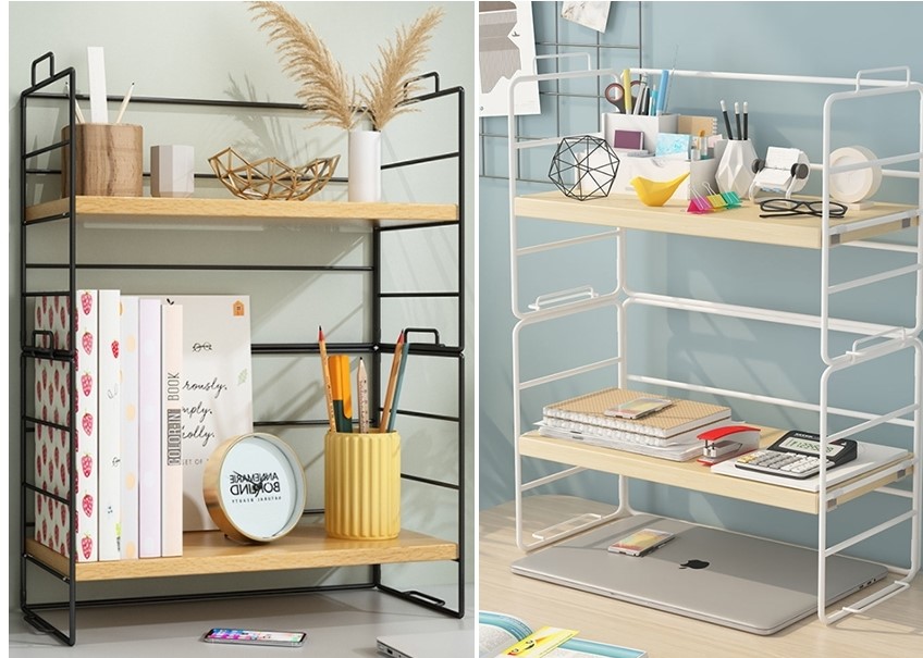 선반 모듈랙 다용도 철제 나무 선반랙 미니 책 수납함 2단