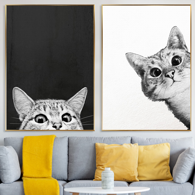 고양이 그림 액자 감성 모던 동물 캔버스 인테리어 포스터 집들이선물 1일러스트아트픽야옹이 - 상세 이미지 4