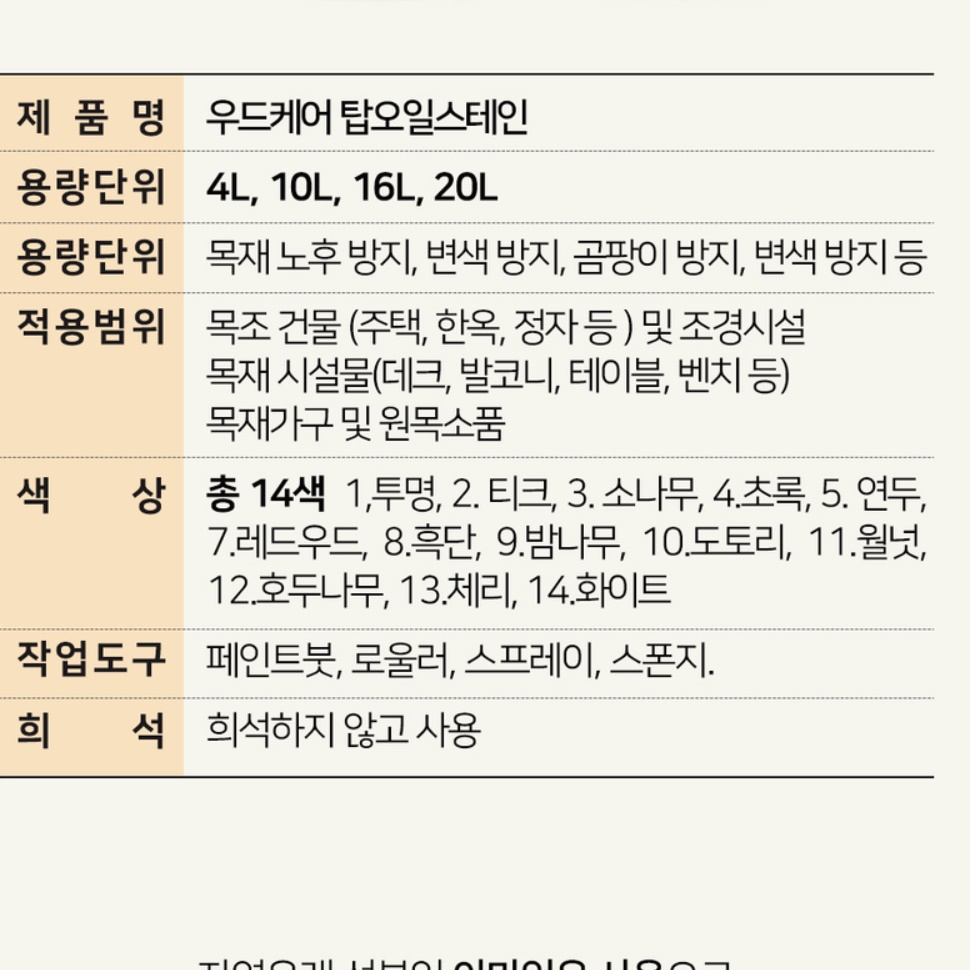 원목스테인 목재 우드바니쉬 가구 나무페인트 20L - 상세 이미지 3