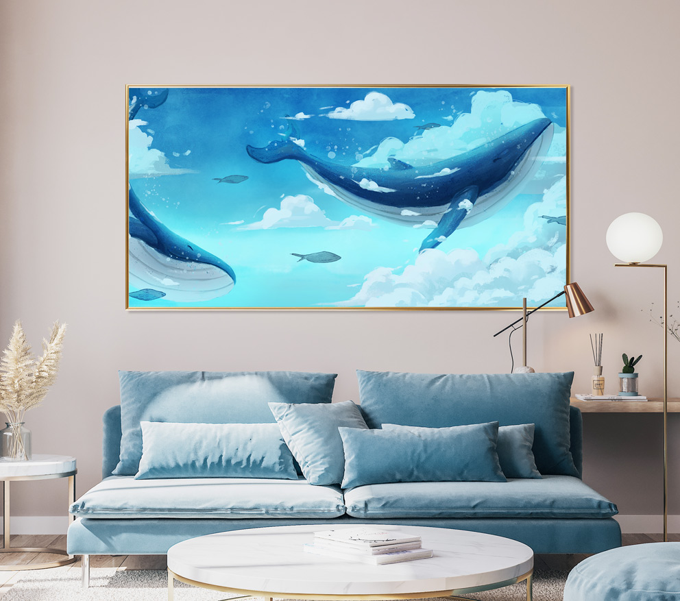 고래와 황금배 고래 그림 우영우 대형 캔버스 일러스트 포스터 풍수지리 인테리어 액자 - 상세 이미지 5