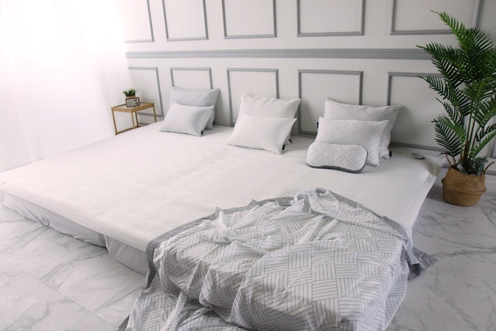 천사베딩 쿨링 여름 냉감 듀라론 패밀리패드 침대패드 고정밴드 아이보리 (280x210)