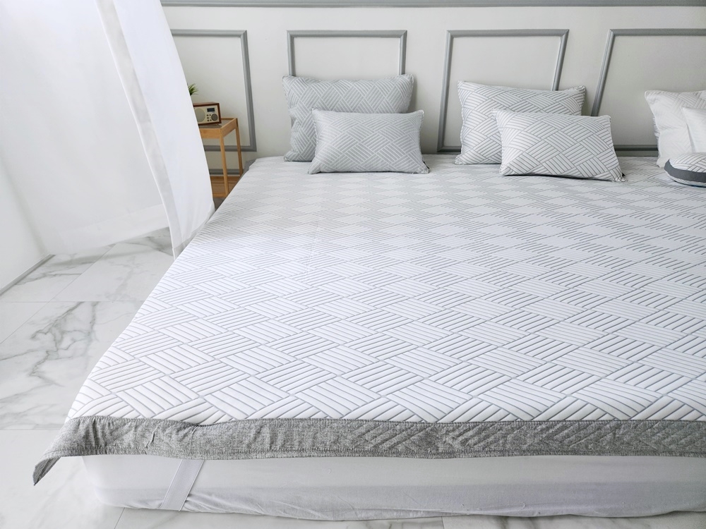 천사베딩 쿨링 여름 냉감 듀라론 패밀리패드 침대패드 고정밴드 아이보리 (280x210)