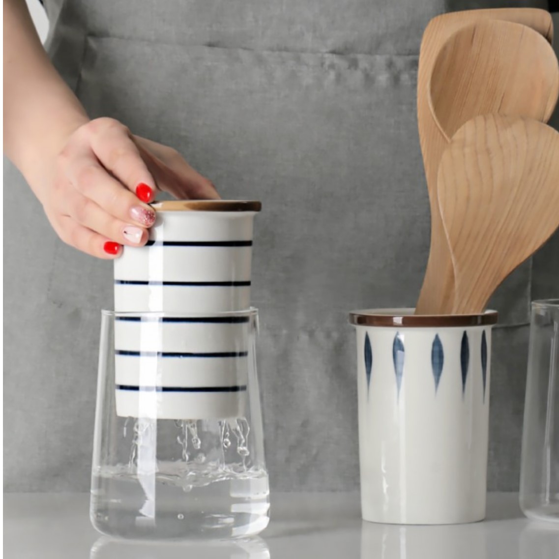 이케아 수저통 수저정리함 물빠짐 도자기 조리도구통