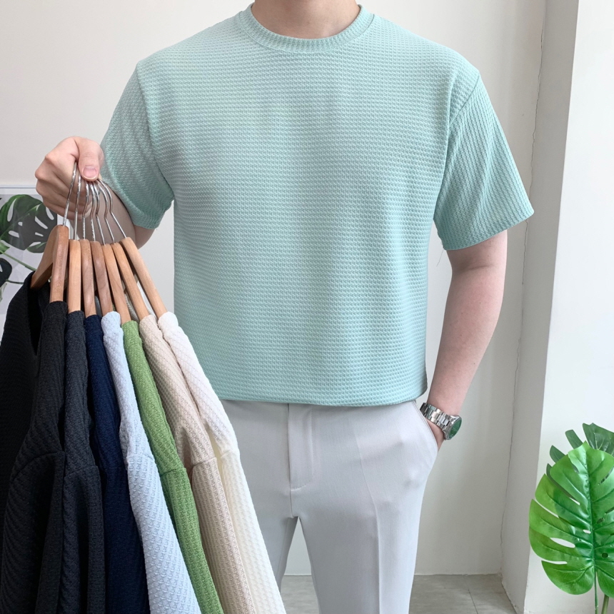 남자 빅사이즈 반팔 와플 무지 여름 티셔츠