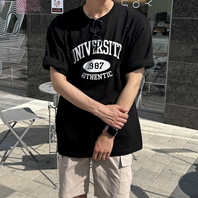 남자 알프레도 오버핏 여름 레터링 나염 반팔티 4컬러 이미지 4