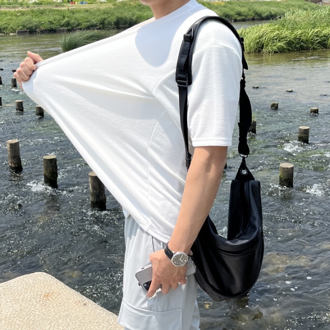 1+1 남자 캠프 여름 오버핏 얇은 아이스 쿨 반팔 니트 이미지 2