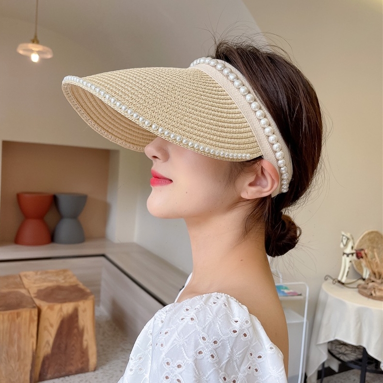 여성 썬캡 여름 진주 햇빛차단 자외선차단 밀짚 모자