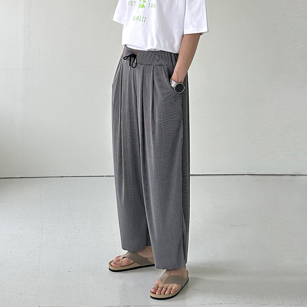 남자와이드팬츠 냉장고바지 링클프리 고무줄 남자플리츠팬츠