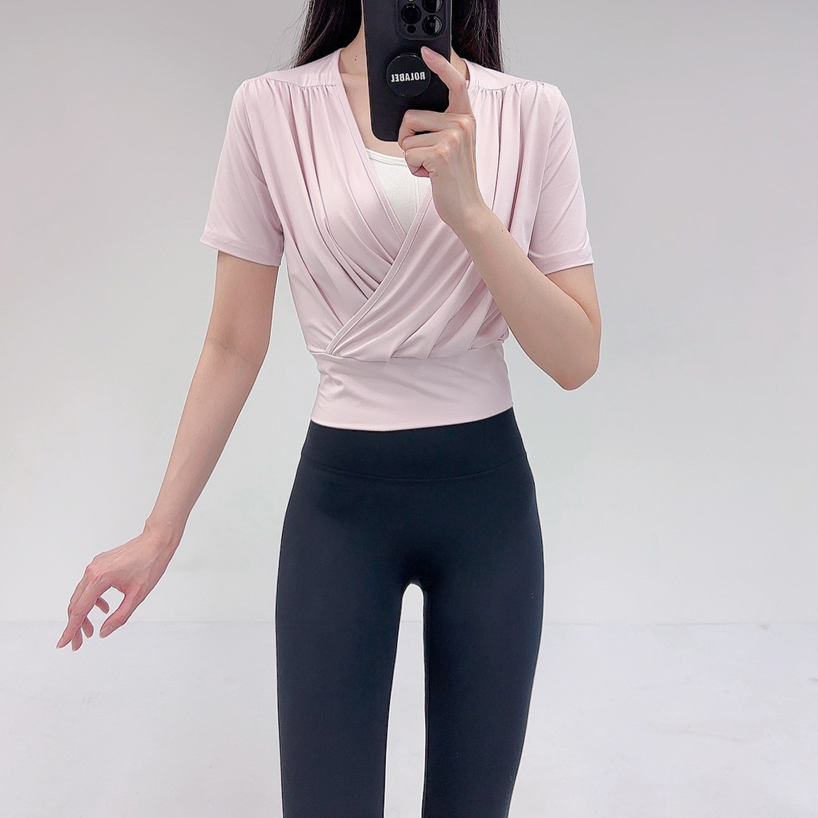로라벨 세리 필라테스복 여성 요가복 필라테스 요가 상의 옷 커버업 운동복 여름 반팔 크롭 - 상세 이미지 3