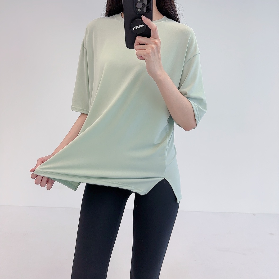 로라벨 보넷 필라테스복 여성 요가복 필라테스 요가 상의 티셔츠 여름 커버업 빅사이즈 반팔 - 상세 이미지 2