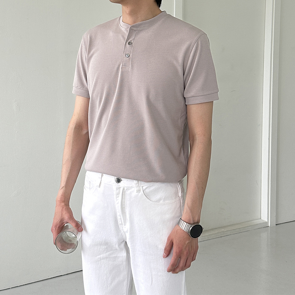 남자반팔티 정장 헨리넥 여름니트 머슬핏반팔 - 상세 이미지 4