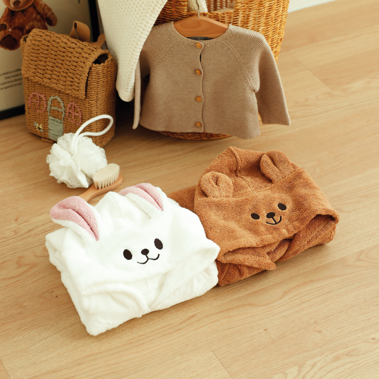 헤이봄 아기 샤워 목욕가운 유아 키즈 비치 후드판초타올 수영 물놀이수건 토끼 곰