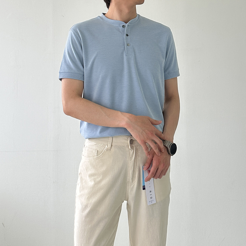 남자반팔티 정장 헨리넥 여름니트 머슬핏반팔 - 상세 이미지 5