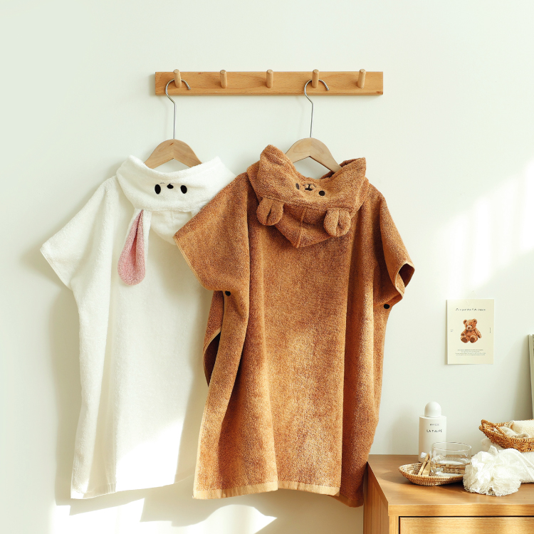 헤이봄 아기 샤워 목욕가운 유아 키즈 비치 후드판초타올 수영 물놀이수건 토끼 곰