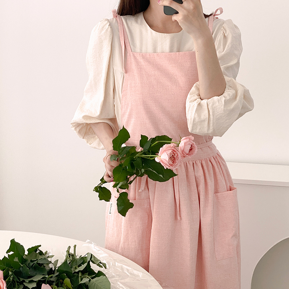 한스데이 노블리본 셔링 롱 원피스 린넨 플로리스트 꽃집 앞치마