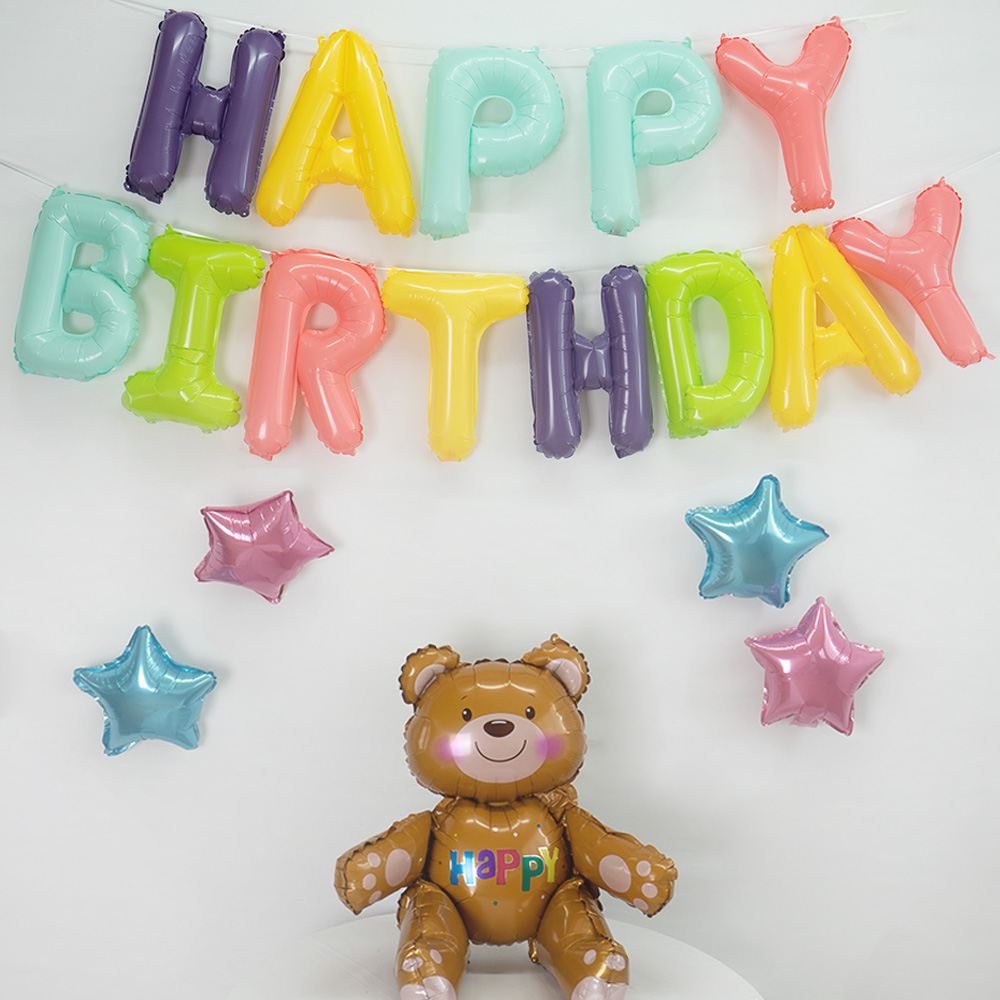 생일 축하 파티용품 생일파티 꾸미기 곰돌이 파스텔 무지개 풍선세트 이미지 6