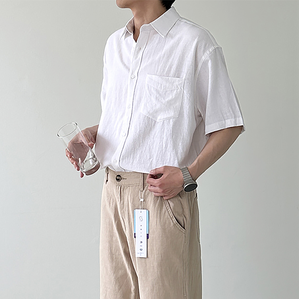 남자반팔셔츠 여름 오버핏 쿨남방 남자린넨셔츠 - 상세 이미지 3