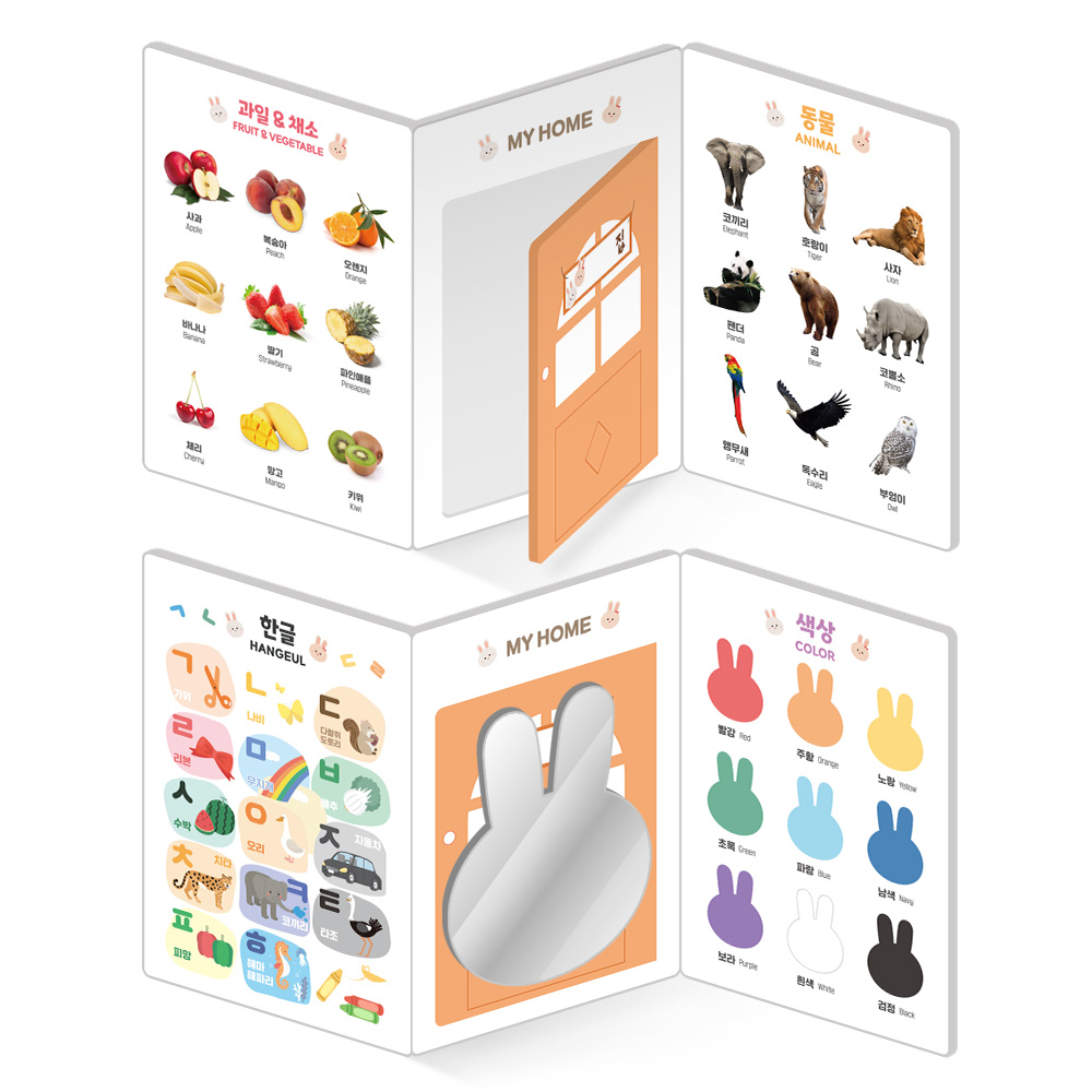 아띠래빗 아기병풍 터미타임 유아 양면포스터 신생아 아기벽보 한글 병풍책 스탠다드 1P(6장)