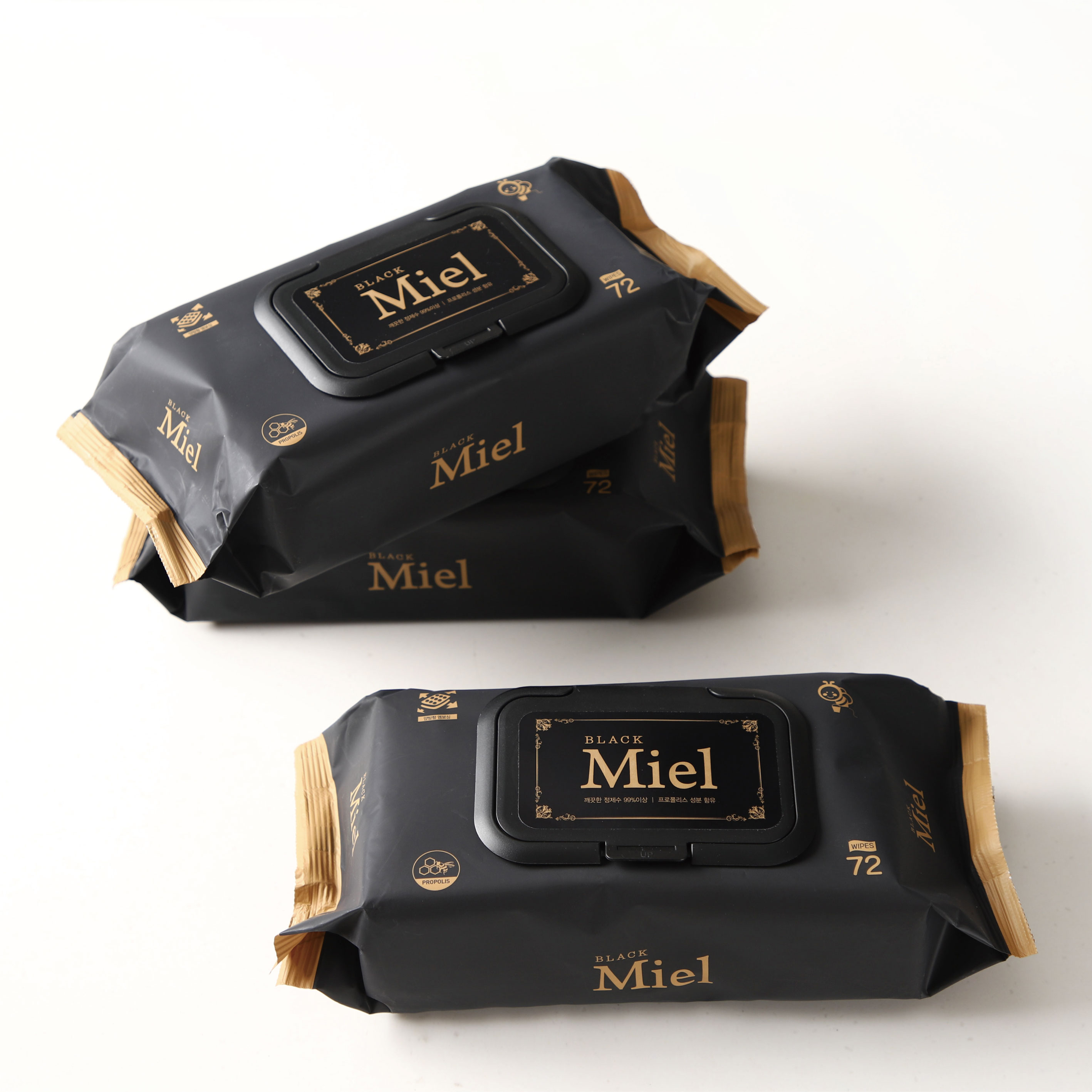 미엘 가장 도톰한 양방향엠보싱 아기 물티슈 블랙 72매 캡형 10팩 65g