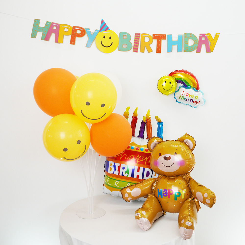 생일 축하 파티용품 생일파티 꾸미기 곰돌이 파스텔 무지개 풍선세트 - 상세 이미지 3