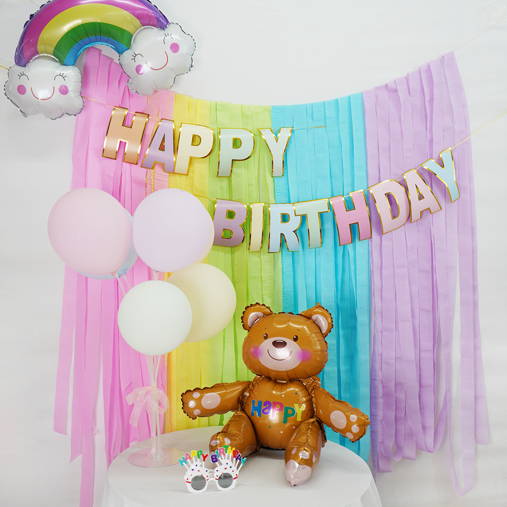 생일 축하 파티용품 생일파티 꾸미기 곰돌이 파스텔 무지개 풍선세트 - 상세 이미지 4