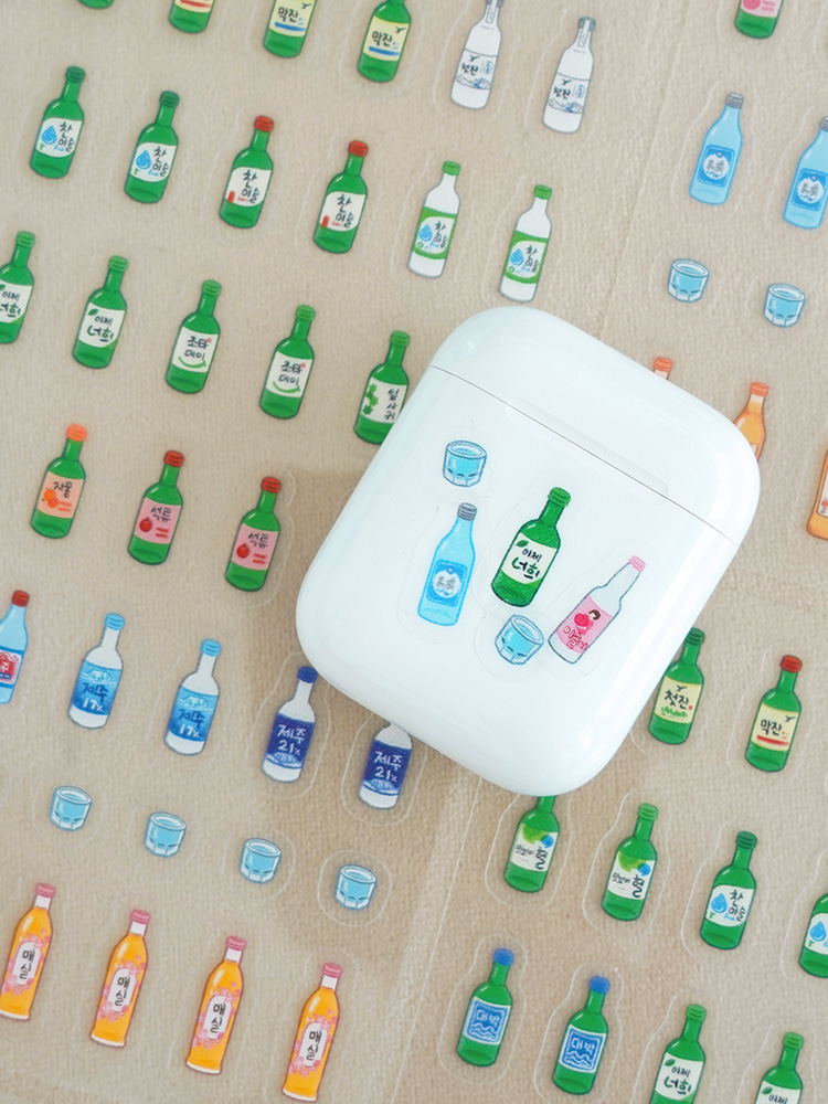 리훈 슬기로운 음주생활 리무버블스티커 소주 맥주 와인 막걸리 술4종 세트