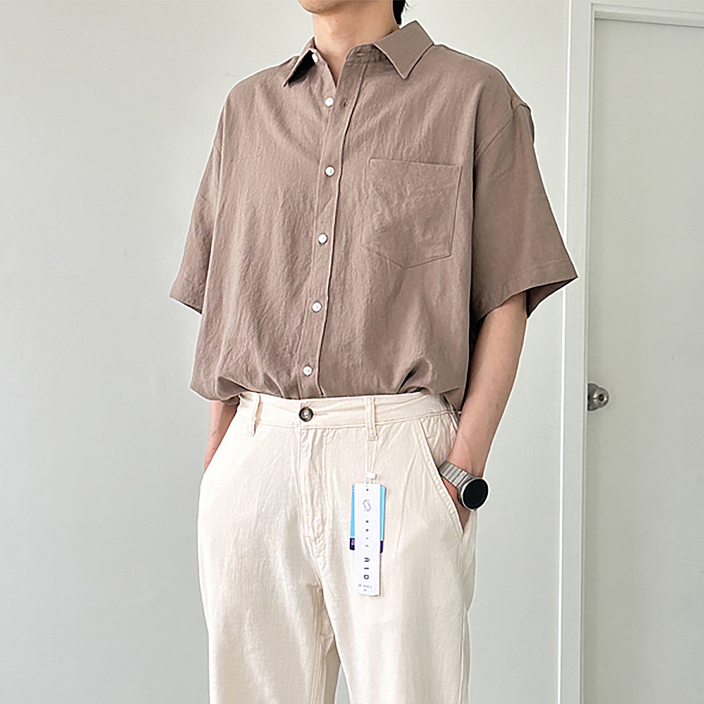 남자반팔셔츠 여름 오버핏 쿨남방 남자린넨셔츠 - 상세 이미지 2