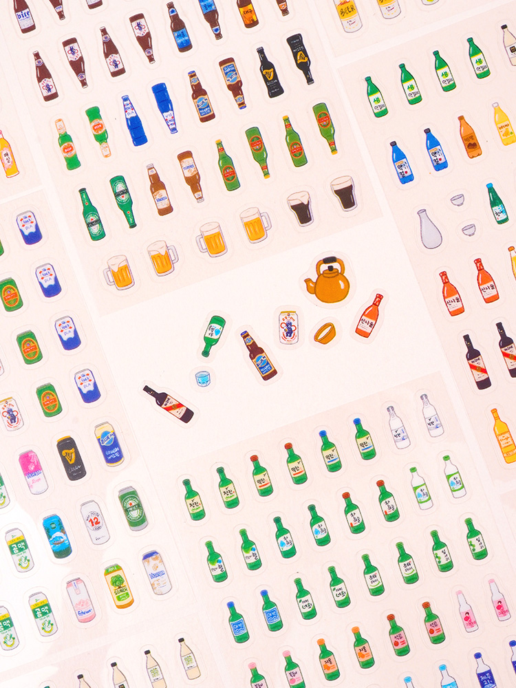 리훈 슬기로운 음주생활 리무버블스티커 소주 맥주 와인 막걸리 술4종 세트