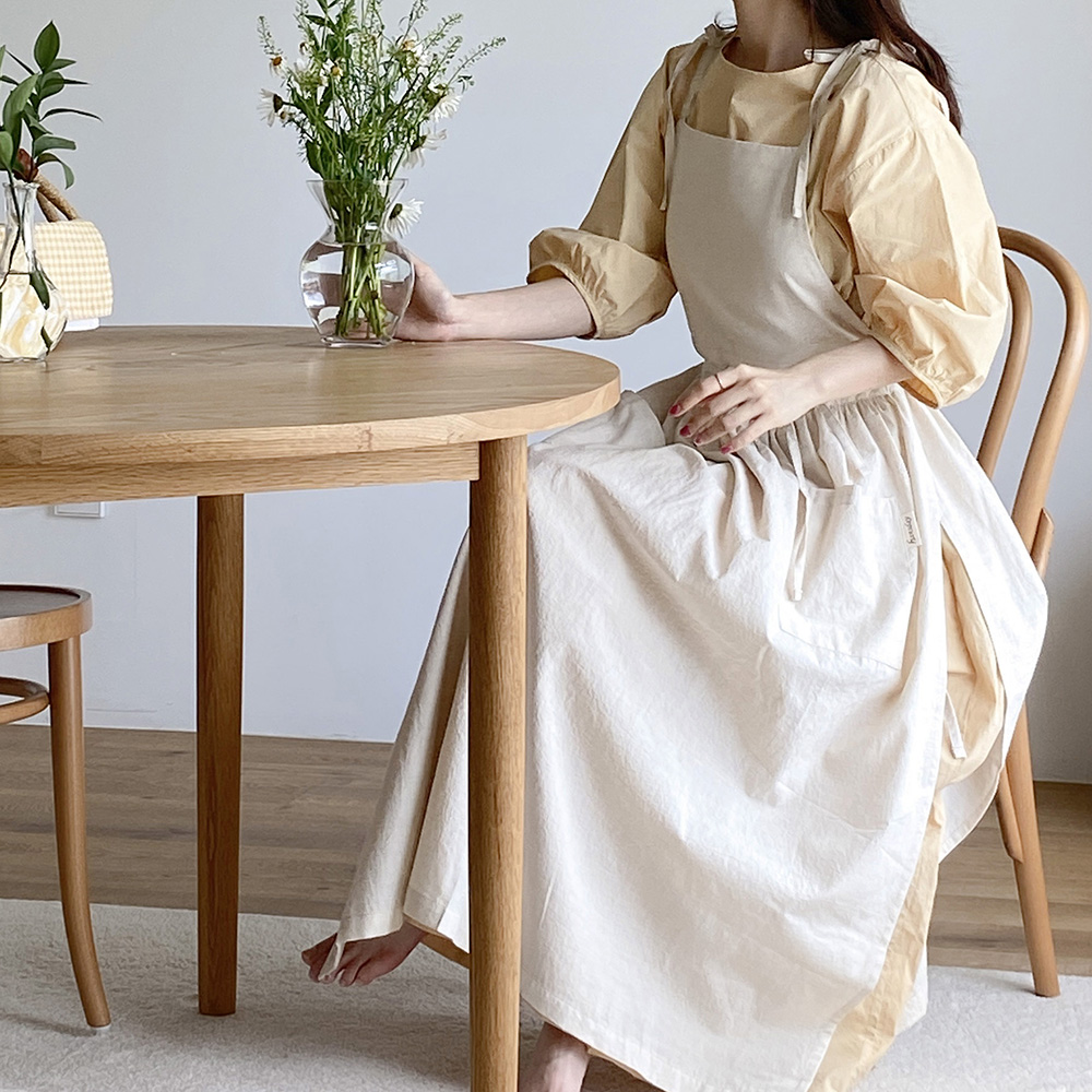 한스데이 노블리본 셔링 롱 원피스 린넨 플로리스트 꽃집 앞치마