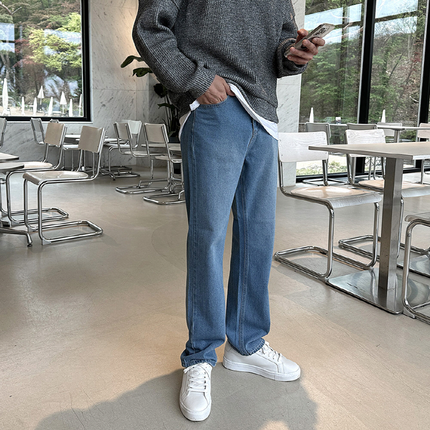 남자 청바지 세미와이드 워싱 데님팬츠 - 상세 이미지 3