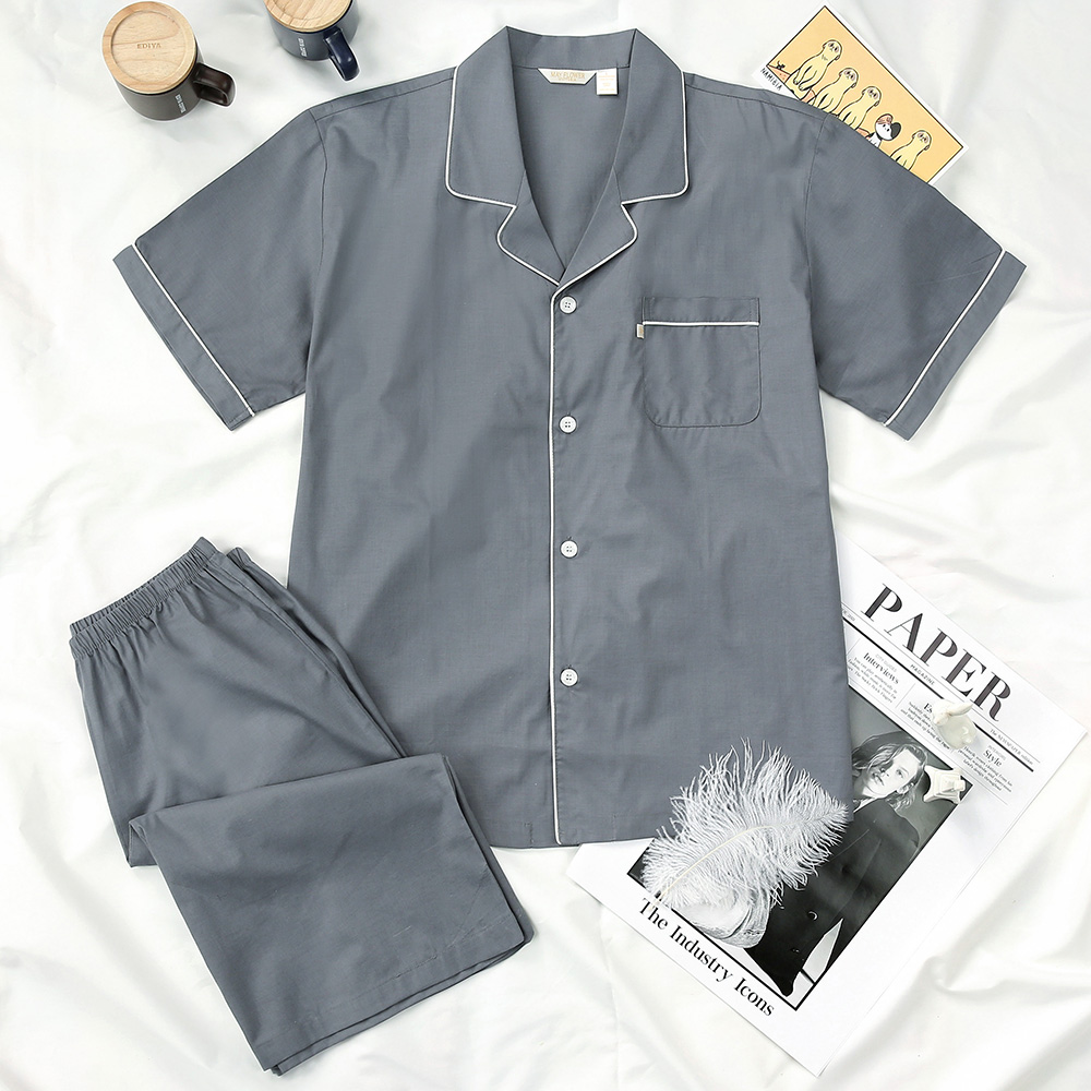 클래식그레이 반팔 순면 빅사이즈 남자 파자마 잠옷 세트 제품 이미지