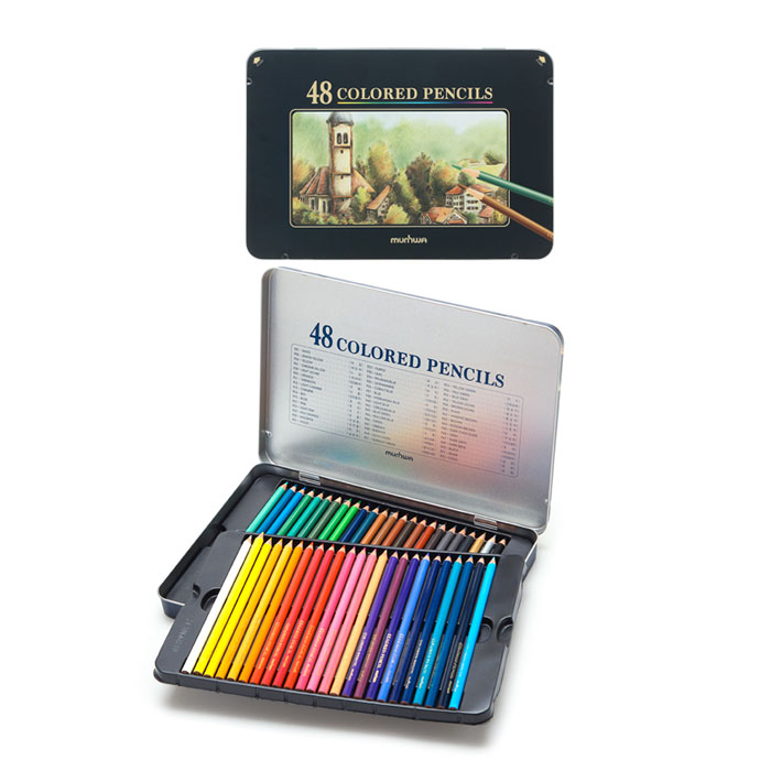 문화 넥스프로 유성 일반 색연필 48색 틴케이스