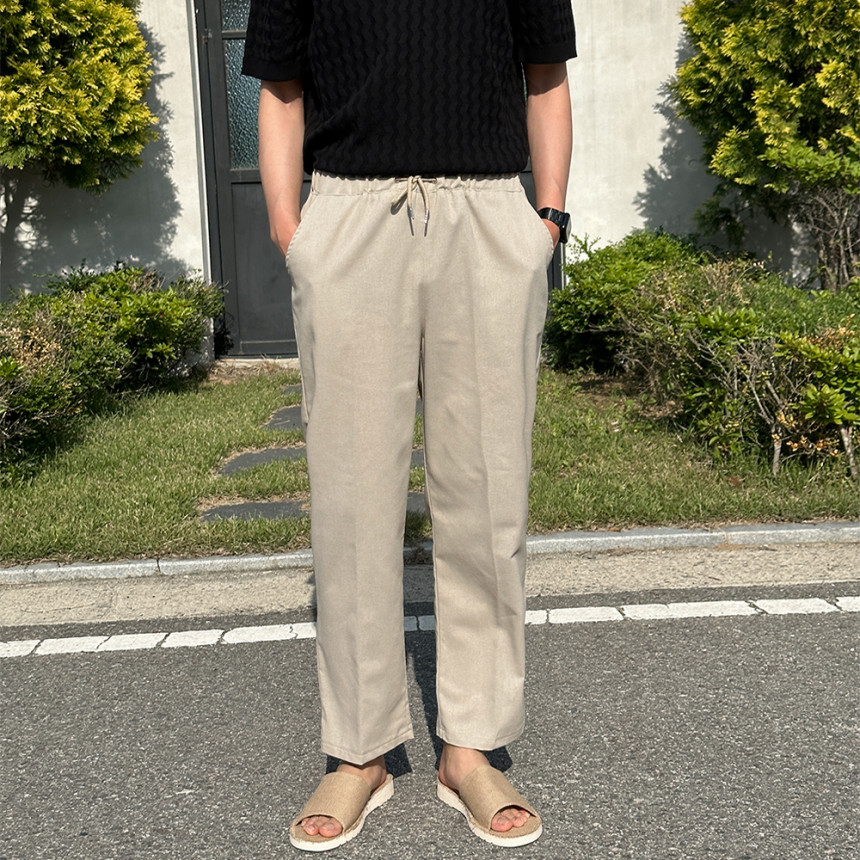 남자 린넨 팬츠 여름 와이드 냉장고 밴딩 통바지 빅사이즈