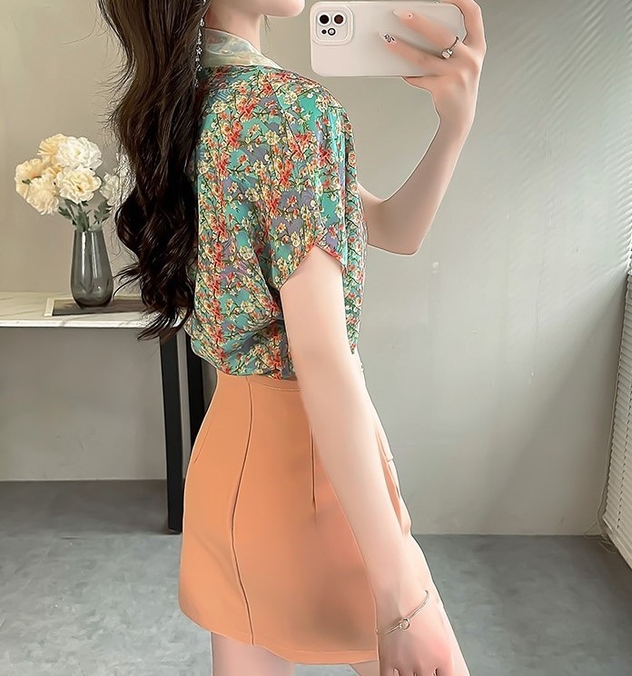여자여자몰 화양연화 플라워나염 시원한블루칼라감 캡소매아이스블라우스 여름 오리엔탈블라우스 이미지 4
