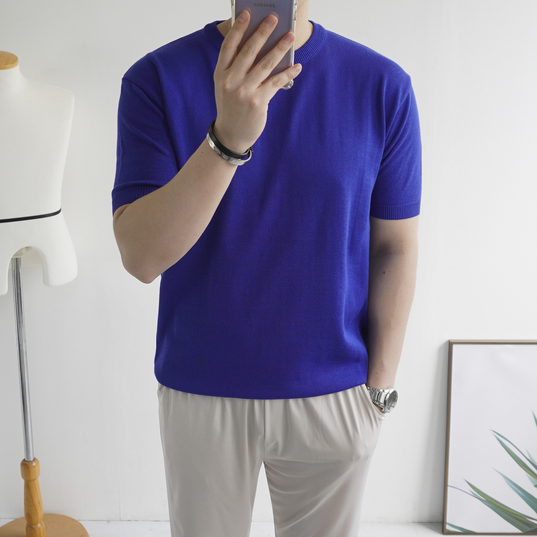 남자 린넨 여름 라운드 반팔 니트 티셔츠 머슬핏 10color 이미지 3