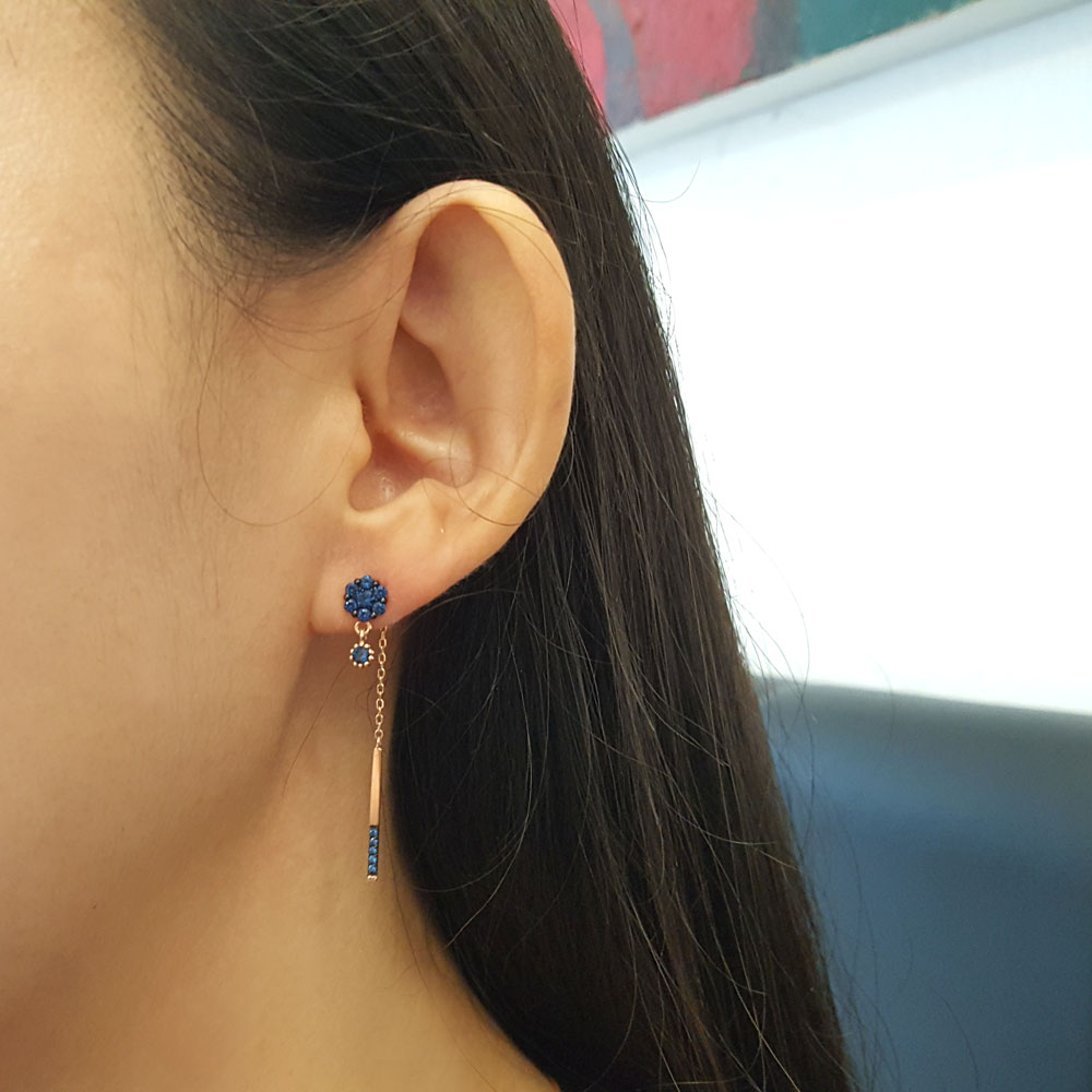 14k 18K 금 투웨이 롱 귀걸이 컬러큐빅 - 상세 이미지 3