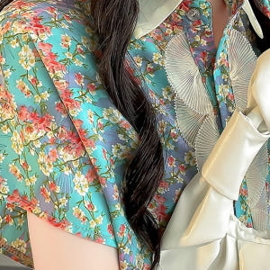 여자여자몰 화양연화 플라워나염 시원한블루칼라감 캡소매아이스블라우스 여름 ... 착용 후기 | 사이즈/핏 총정리 - 상품 이미지 3