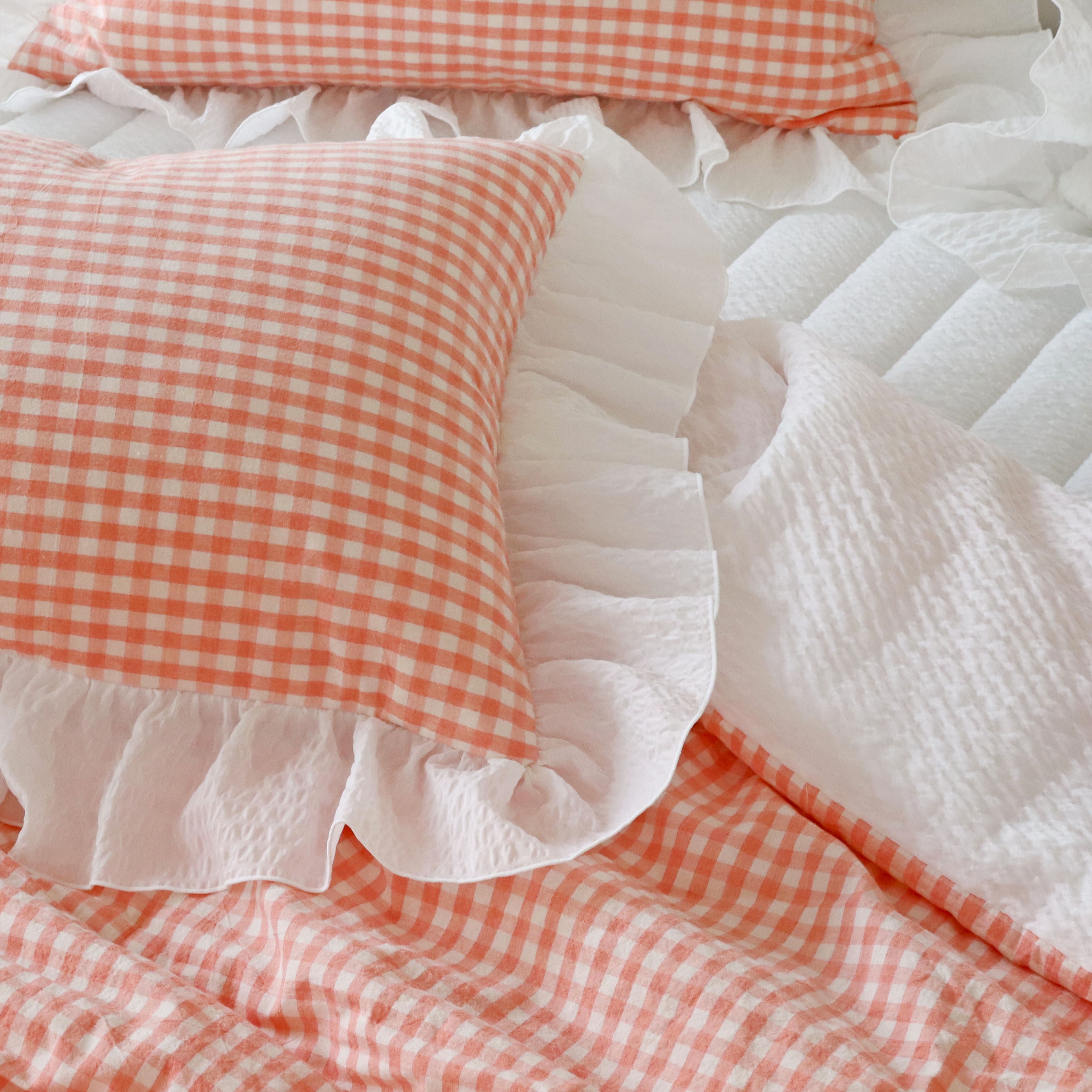 그레이스 깅엄 체크 광목 에어워싱 시어서커 프릴 먼지없는 시원한 여름 차렵이불 세트 SS