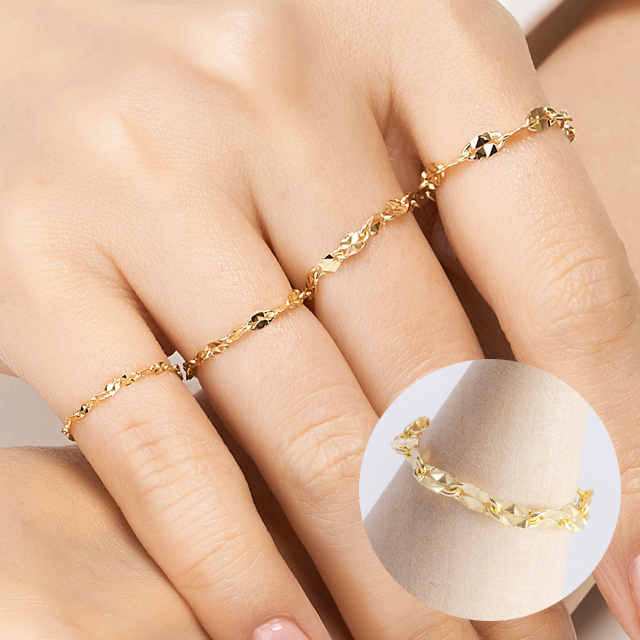 14k 큐브 체인 금 반지