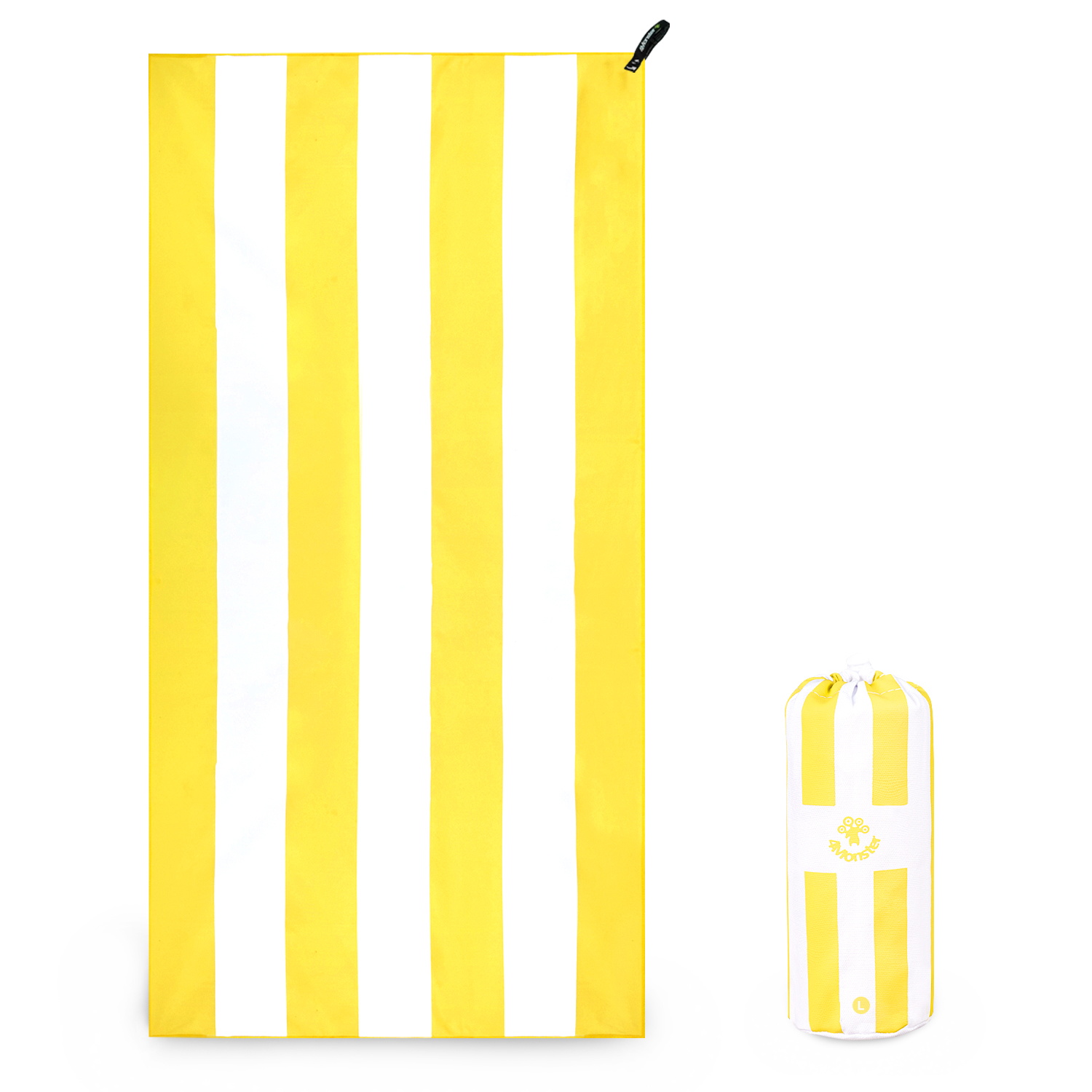4몬스터 비치타올 스트라이프 극세사 대형 타월 다용도 수건 파우치 옐로우