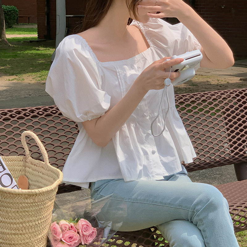 스퀘어넥 코튼 반팔 블라우스 bs7638 이미지 3