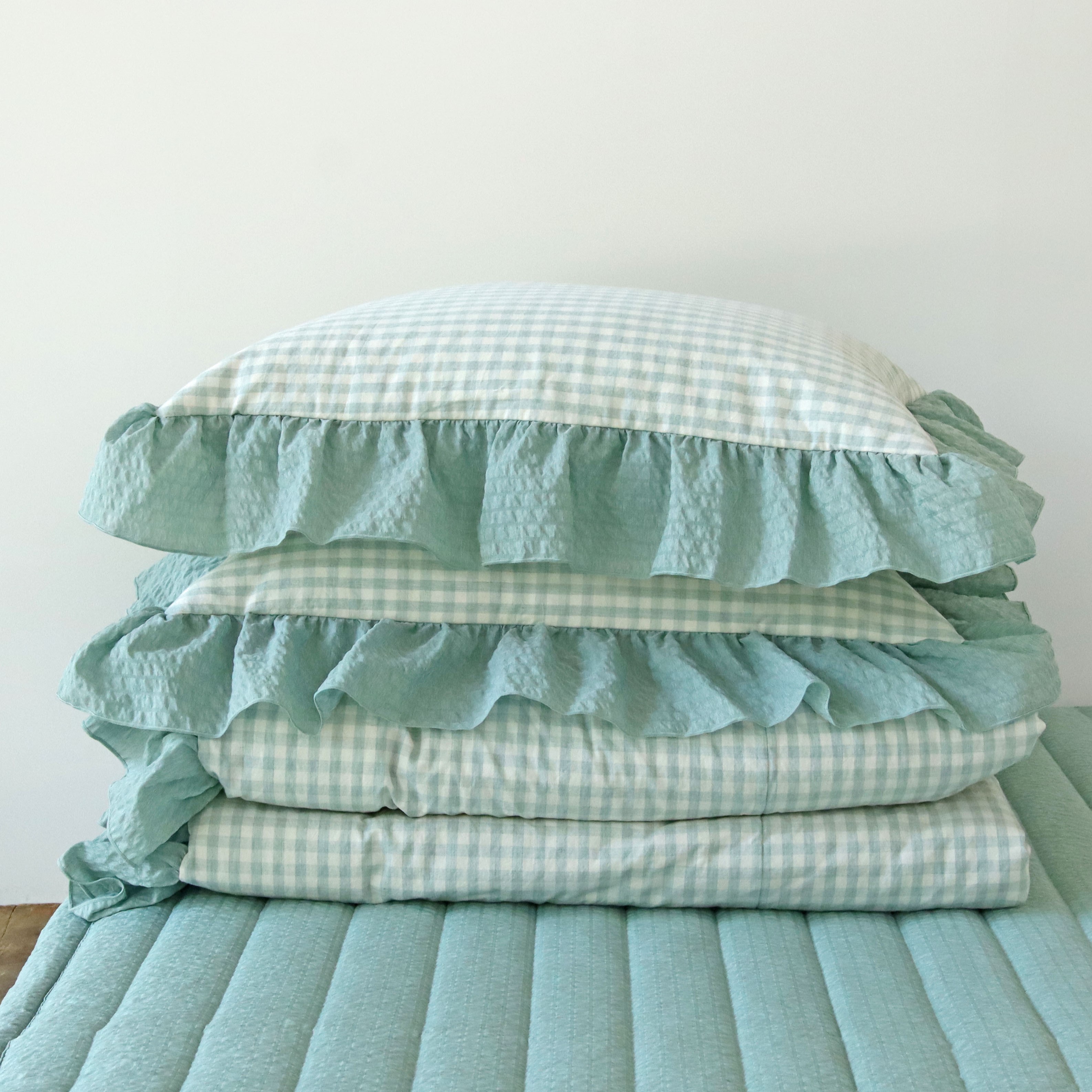 그레이스 깅엄 체크 광목 에어워싱 시어서커 프릴 먼지없는 시원한 여름 차렵이불 세트 SS