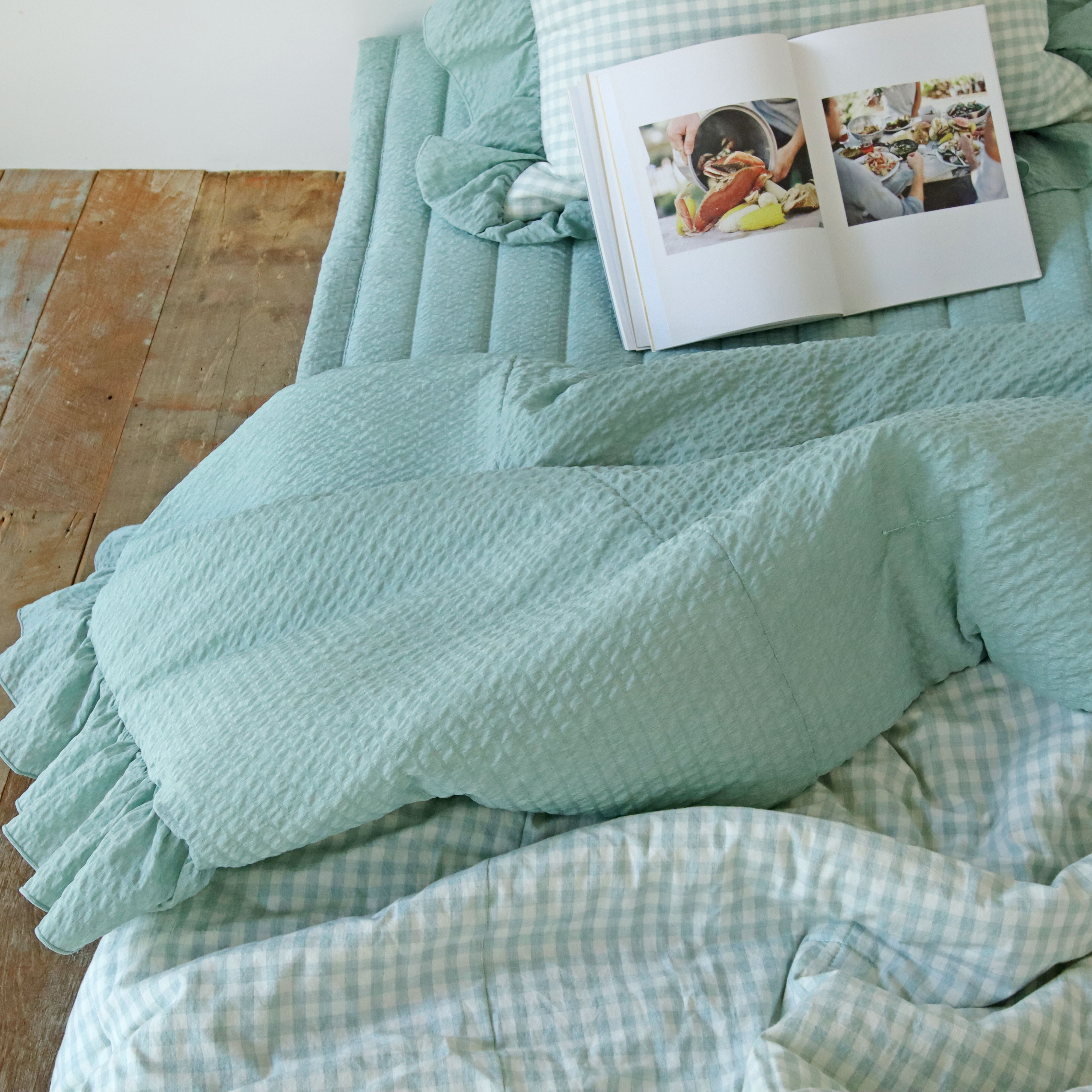 그레이스 깅엄 체크 광목 에어워싱 시어서커 프릴 먼지없는 시원한 여름 차렵이불 세트 SS